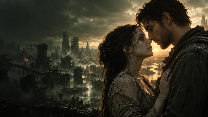 Editorial illustration of a couple in an abandoned city